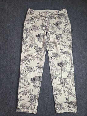 Talbots The Weekender Floral Print Pants Size 4 Cotton Blend Straight Leg Casual